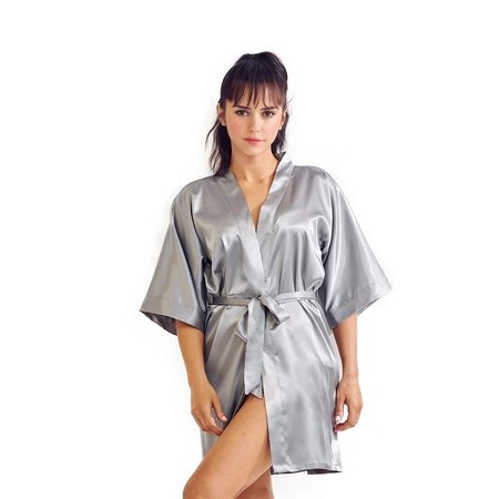 TOWELSOFT Satin Kimono Silver Short Robe for Women Small/ Medium SatinR-SM-Gry